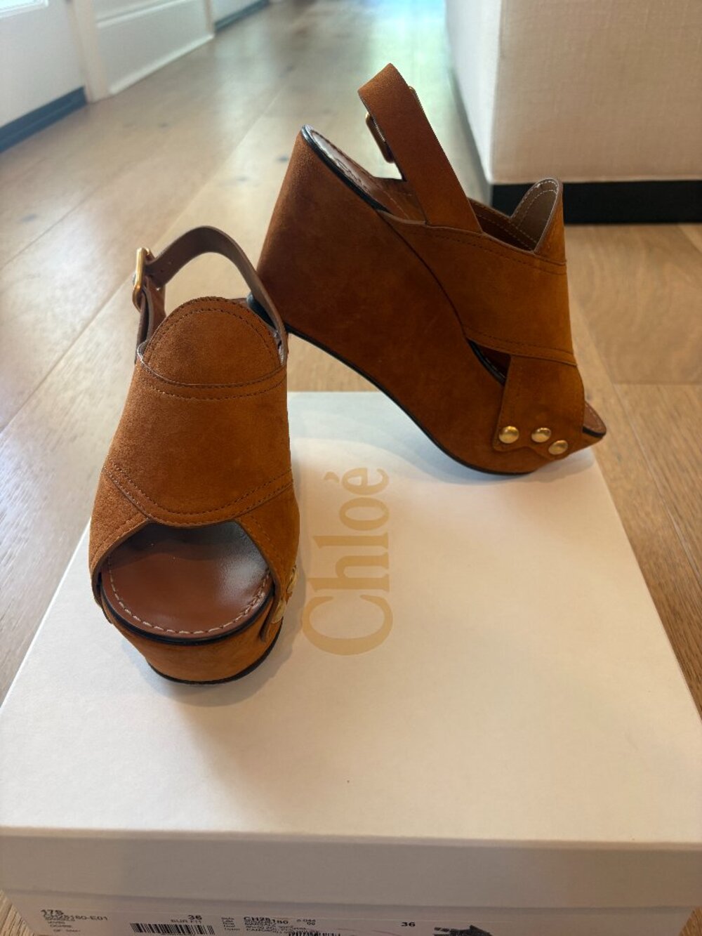Chloé Mischa Suede Platform Wedge Sandals, Size 36